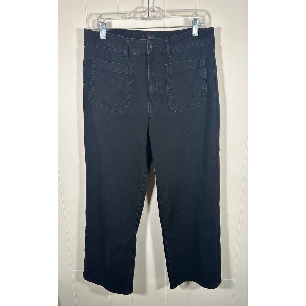 Quince Black Organic Cotton Wide Leg Patch Jeans Size 32 High Rise Cropped